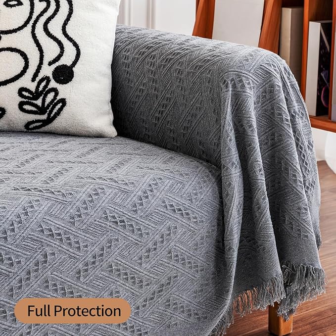 Deep Dream Sectional Covers for 3 Cushion Couch, Sofa Dogs, Geometrical Jacquard Fabric (X-Large, 71" x 118", Dark Grey)