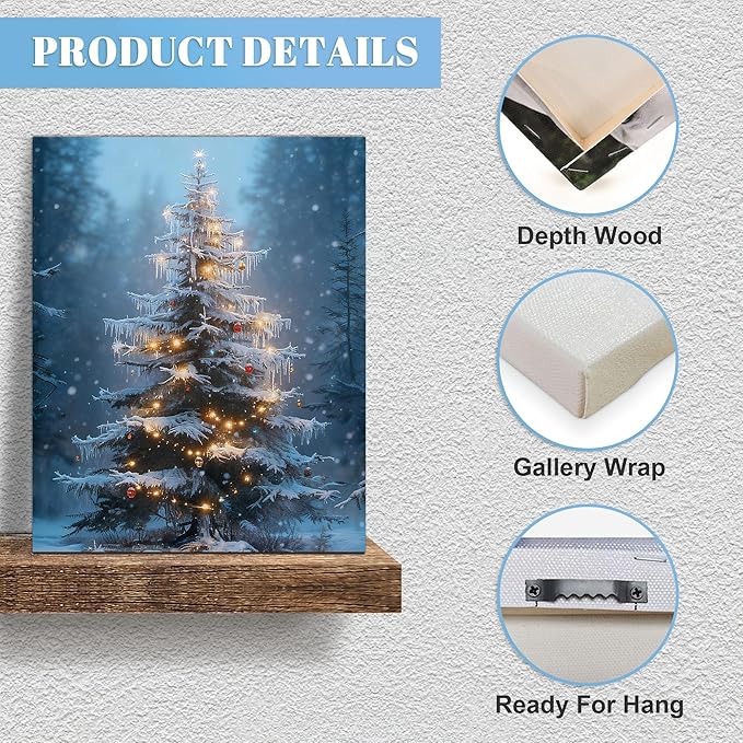 Framed Christmas Pictures Wall Decor,Vintage Pine Tree Prints,Winter Christmas Canvas Wall Art Decoration for Bedroom Bathroom Living Room Rustic Xmas Holiday Gifts (Christmas Tree 15, 24'' X 36'')