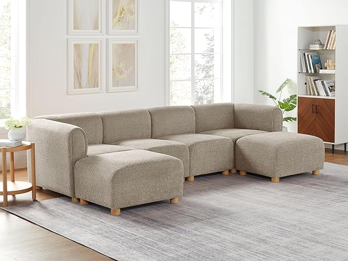 VANOMi Oversized Modular Sectional Sofa, U-Shaped Sectional Couches for Living Room, 6 Seats Modular Sofa with Reversible Chaises, Camel