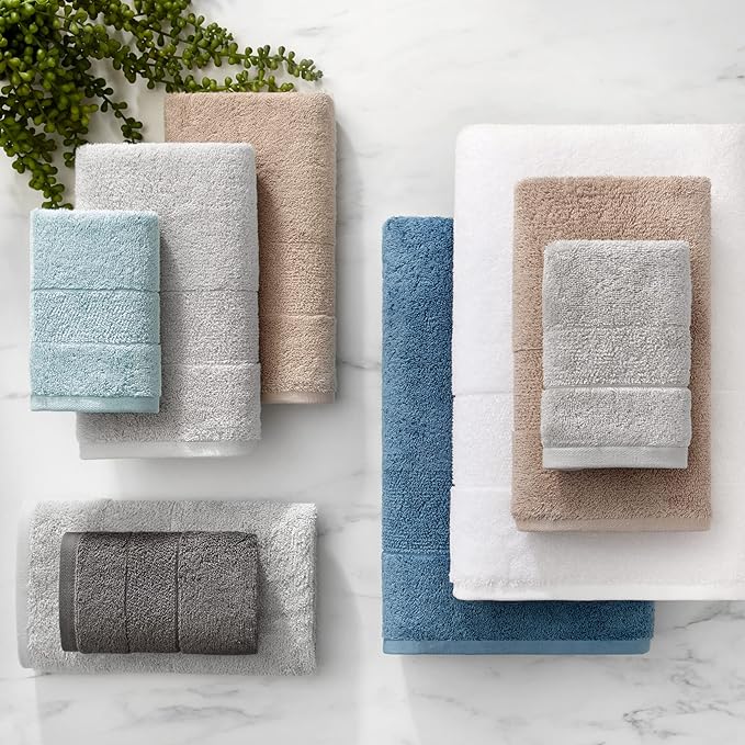 Aston & Arden Aegean Terry Bath Towels - Set of 2 - Ringspun Turkish Cotton Thick and Soft Absorbent Luxury Hotel and Spa Bathroom Towel, 600 GSM, 30 x 60 in, Sterling Blue
