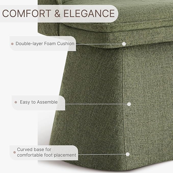Swivel Dining Chairs Set of 2, Upholstered Mid Century Modern Deskchair with Round Back, Linen Fabric Kitchen Chairs for Dining Room, Bedroom, Dressing Room, Moss Green