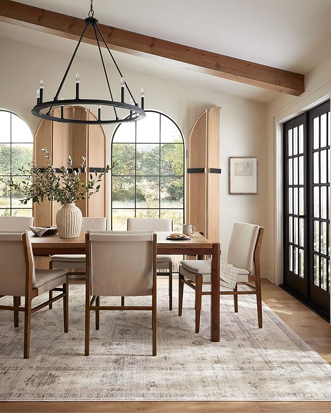 Loloi Magnolia Home by Joanna Gaines Millie Collection MIE-01 Silver/Dove 9'-6" x 9'-6", .25" Pile Height, Round Area Rug
