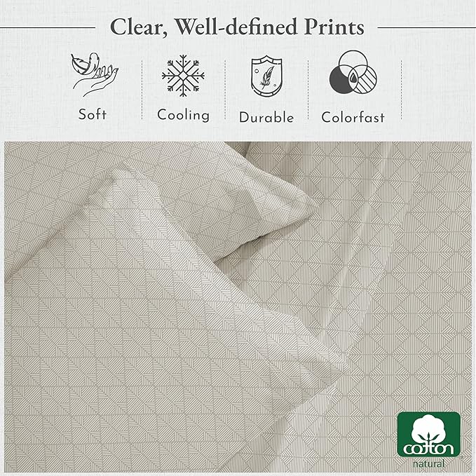 California Design Den Queen Sheet Set - 400 Thread Count Sateen, Natural 100% Cotton Sheet Set Queen Size, Deep Pocket Cooling and Durable Bedding - Taupish-Sage Crosshatch