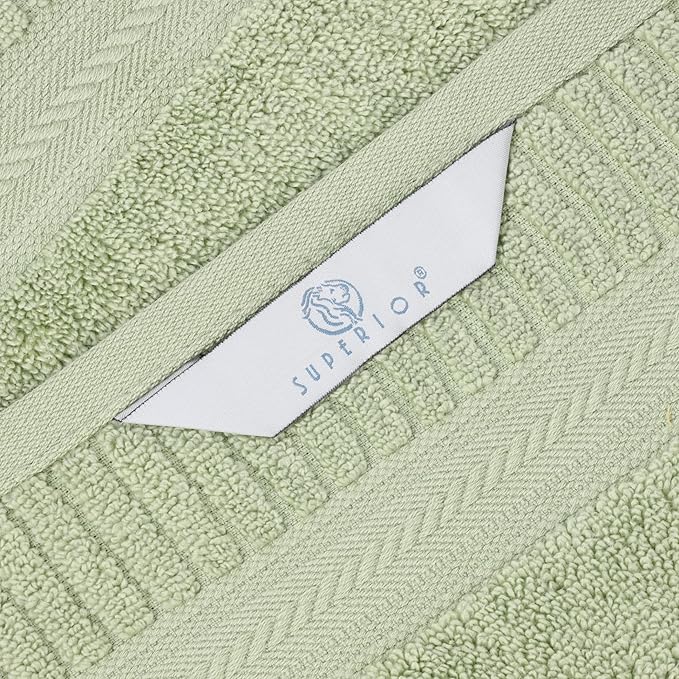 Superior Venice Zero Twist Cotton Medium Weight Towels, for Kitchen, Bathroom, Shower, Spa, Plush Towels, Bath Essentials, Ribbed Textured Border, Absorbent Hand Towels, Set of 6, Green
