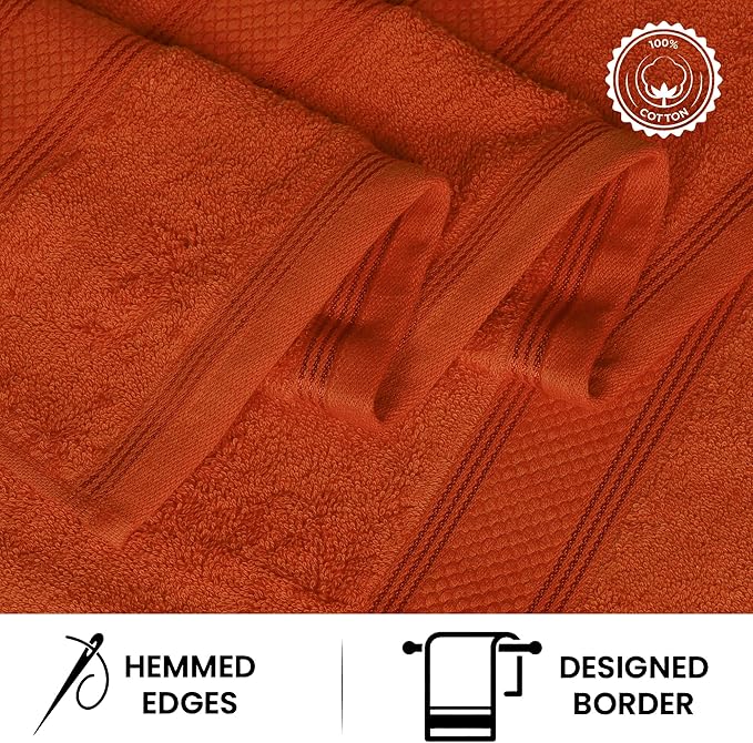 Casa Lino 4 Piece Bath Towel Set | 1 Bath Towel, 2 Wash Cloth, 1 Hand Towels | Bathroom Essentials for New Home, 100% Cotton Luxury Towels, Highly Absorbent Bathroom Set, Coral Orange.
