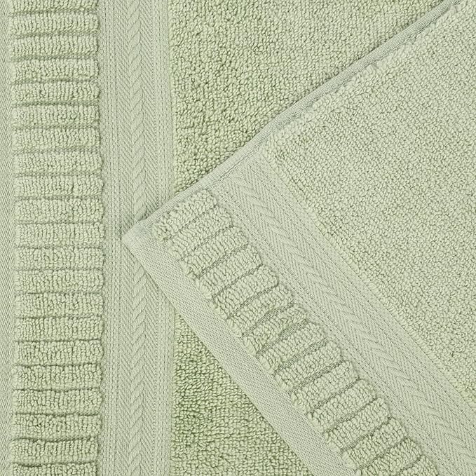 Superior Venice Zero Twist Cotton Medium Weight Towels, for Guest Bath, Bathroom, Shower, Spa, Plush Towels, Bath Essentials, Ribbed Textured Border, Bath Towels, Set of 2, Green