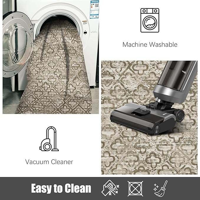 RUGSURE Washable Area Rugs, 4' x 6' - 1/6 Thick - Stain & Water Resistant Non-Slip - Perfect Resistant Rug for Living Room, Bedroom, Nursery, Pet & Child Friendly, Vibrant Colors Rugs, Brown