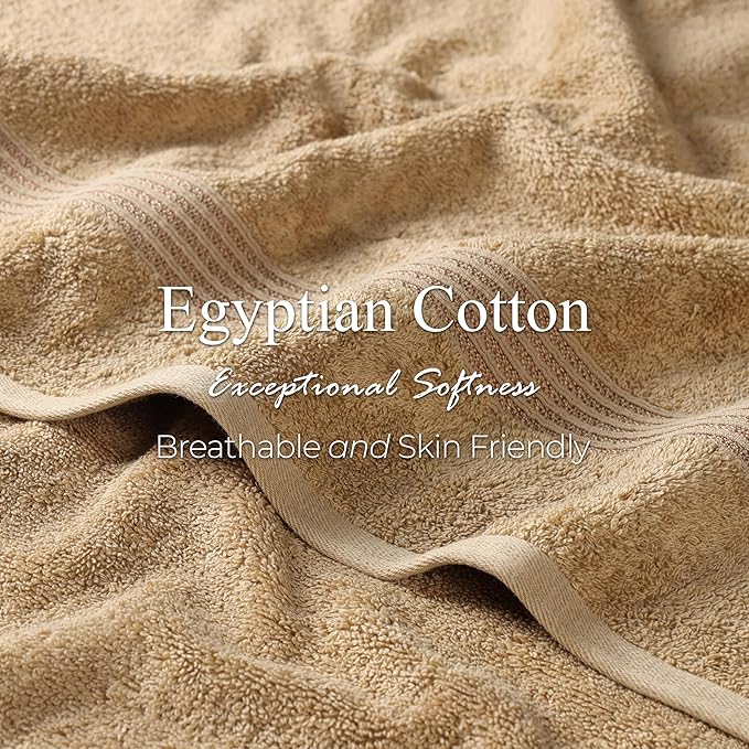 Superior Egyptian Cotton 8-Piece Towel Set, Assorted Towels for Home Bathroom, Guest Bath Decor Essentials, Includes 2 Bath, 4 Hand, 2 Face Towels/Washcloths, Quick Dry, Absorbent, Toast