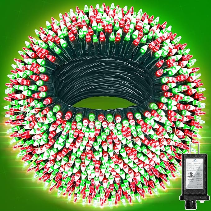350LED 90FT Christmas Lights Indoor Outdoor, 12 Modes Red and Green Outdoor String Lights with Timer & Dimmable, Waterproof Green Wire Christmas String Lights for Tree Xmas Patio Fence Balcony Garden