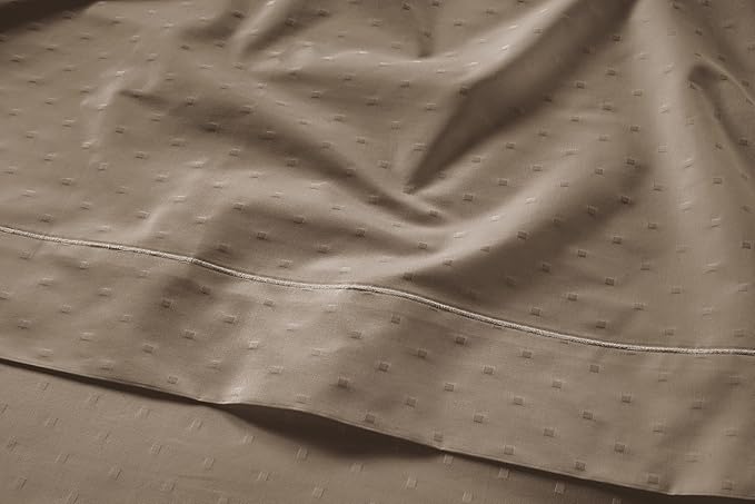LANE LINEN Luxury Hotel Style 100% Egyptian Sheets Twin Size Bed Set, Mercerized Cotton, Sily Finish, No Pill Fade Resistant Twin Bedding Sheets & Pillowcases Jaquard Swiss Dot - Taupe