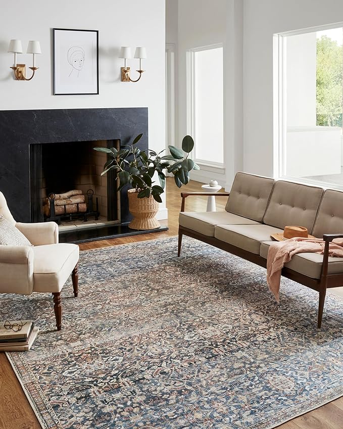 Loloi Chris Loves Julia Jules Collection JUL-06 Denim/Spice 9'-6" x 14', .13" Pile Height, Area Rug
