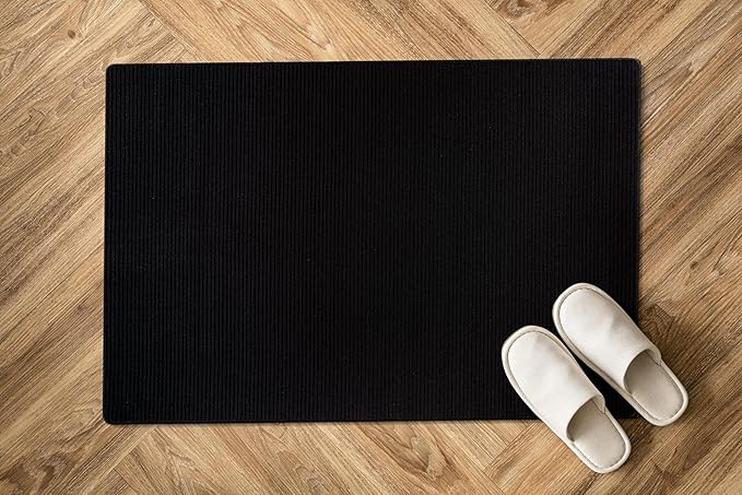 Non Slip Black Solid Rubber Back Thing Door Mat for Entryway 2x3 for Kitchen, Rug for Bathroom, Stain Resistant Easy Cleaning Non Shedding Carpet Black 2 x 3