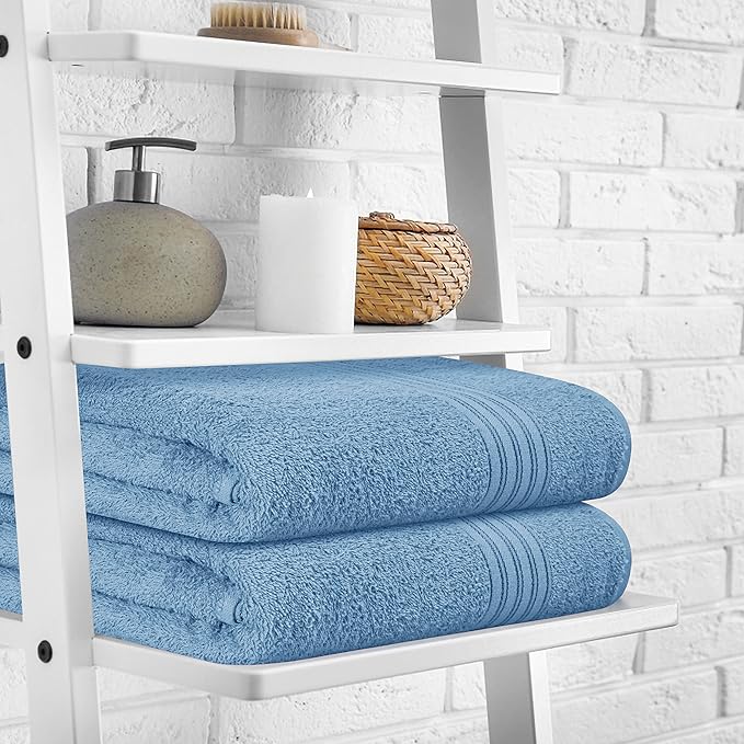 BOUTIQUO 100% Cotton 2 Pack Bath Towel Set 28x55, Eco-Friendly Large Bath Towels, Compact Quickdry Lightweight Soft & Highly Absorbent Bath Towel, Ideal for Everyday Gym Travel Camp Pool - Sky Blue