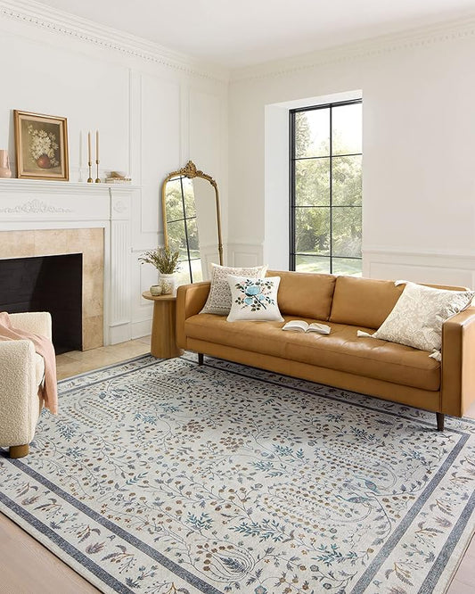Loloi Rifle Paper Co. Maison Collection MAO-05 Wisteria Cream 3'-0" x 3'-0" Round, .19" Pile Height, Accent Rug