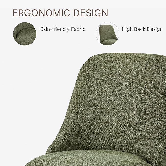 Swivel Dining Chairs Set of 2, Upholstered Mid Century Modern Deskchair with High Back, Linen Fabric Kitchen Chairs for Dining Room, Bedroom, Dressing Room, Moss Green