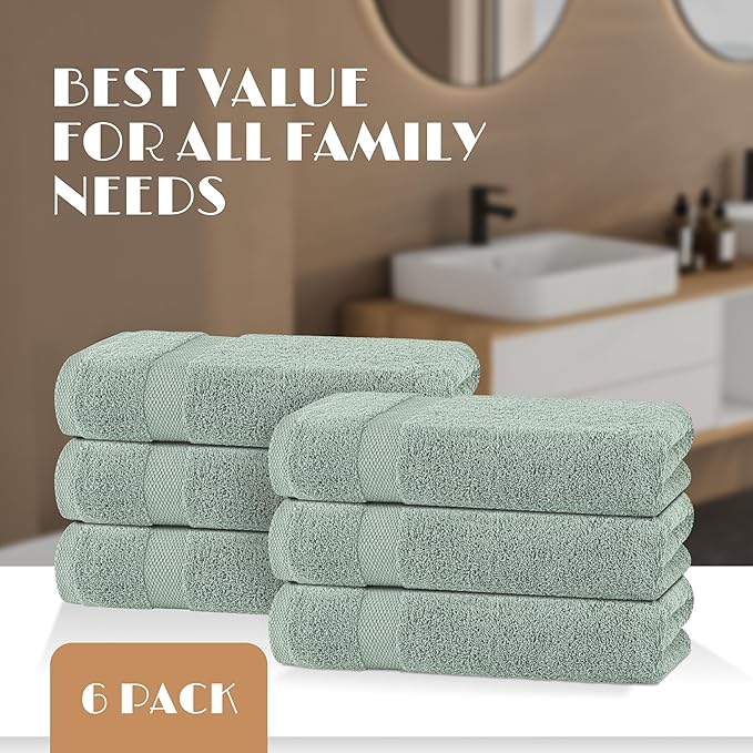 Wealuxe Green Bath Towels 24x50 Inch, Cotton Towel Set for Bathroom, Hotel, Gym, Spa, Soft Extra Absorbent Quick Dry 6 Pack