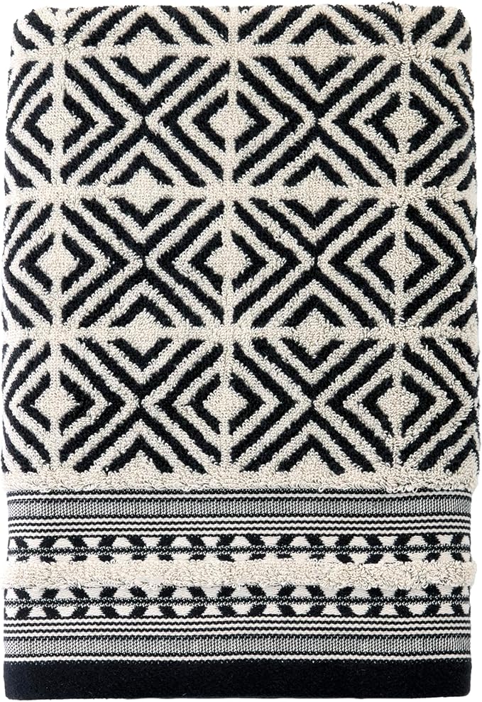 SKL Home Diamond Grid 100% Cotton Premium Bath Towel, 600 GSM, Soft & Absorbent, Reversible Jacquard, Black