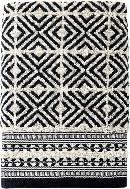SKL Home Diamond Grid 100% Cotton Premium Bath Towel, 600 GSM, Soft & Absorbent, Reversible Jacquard, Black