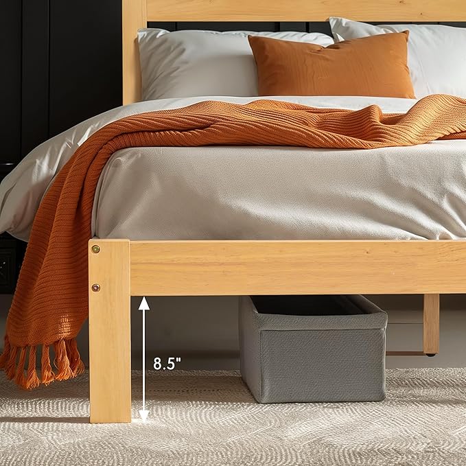 Hokway Wood Queen Bed Frame with Headboard-No Wobble,Noise-Free,Easy Assembly with Precise Holes,12 in Reinforced Center Legs,No Box Spring Needed,Natural