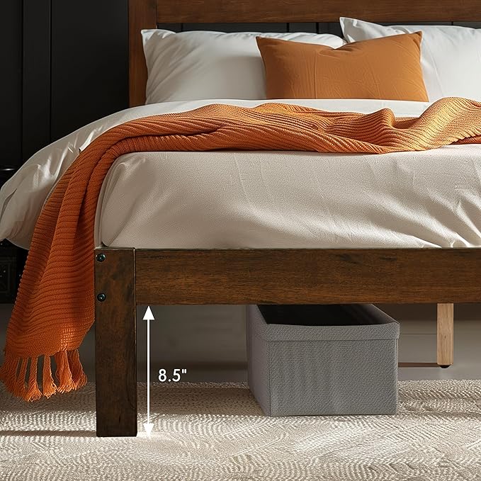 Hokway Wood Twin Bed Frames with Headboard-No Wobble,Noise-Free,Easy Assembly with Precise Holes,12 in Reinforced Center Legs,No Box Spring Needed,Walnut