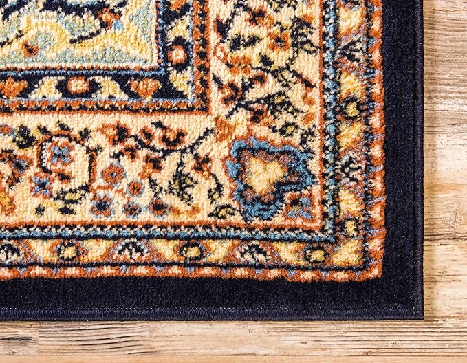 Unique Loom Reza Collection Traditional Persian Style Area Rug, Runner 3' 0" x 16' 5", Navy Blue/Ivory