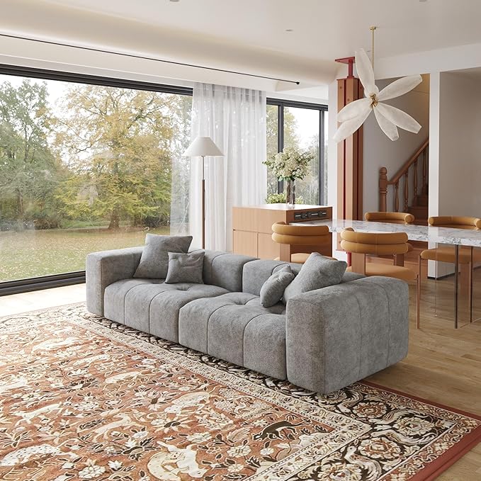JACH 2 Seater Sofas Sectional Couches, Modern Love Seat Office Couch, Loveseat Modular Couch, Cozy Sleeper Sofa for Apartment, Bedroom, Living Room (Linen Fabric, Grey)