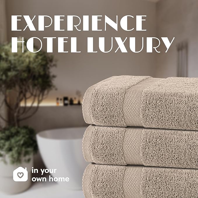 Wealuxe Taupe Bath Towels 24x50 Inch, Cotton Towel Set for Bathroom, Hotel, Gym, Spa, Soft Extra Absorbent Quick Dry 6 Pack