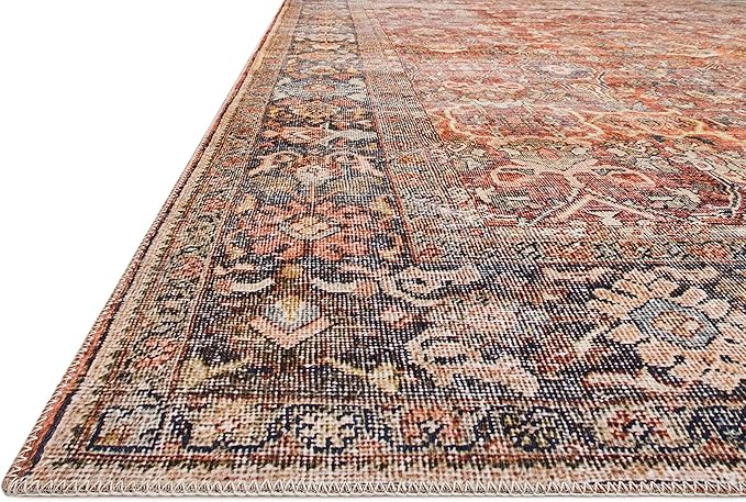 Loloi Layla Collection LAY-02 Spice/Marine 2'-6" x 12'-0" .13" Thick Runner Rug, Soft, Durable, Vintage Inspired, Distressed, Low Pile, Non-Shedding, Easy Clean, Printed, Living Room Rug