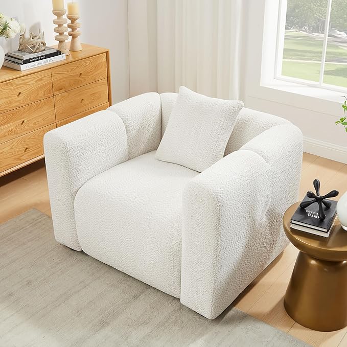 VANOMi Living Room Furniture Sets Include 95" Sofa & 42" Armchairs, Boucle Upholstered Oversized Couch with Pillows, Living Room Furniture Set for Bedroom Apartment (White, 1 Sofa+2 Chairs)