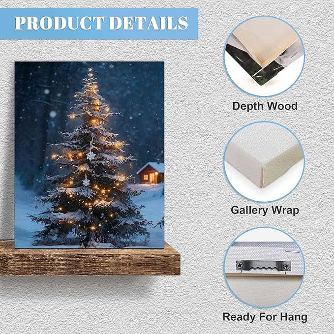 Framed Christmas Pictures Wall Decor,Vintage Pine Tree Prints,Winter Christmas Canvas Wall Art Decoration for Bedroom Bathroom Living Room Rustic Xmas Holiday Gifts (Christmas Tree 19, 16'' X 24'')