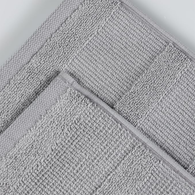 Superior Roma Cotton 12 Piece Assorted Towel Set, Highly Absorbent, Ribbed, Quick-Dry, Shower, Spa Basics, Home Essentials, Solid, Includes; 2 Bath Towels, 5 Hand Towels, 5 Face Towels, Silver