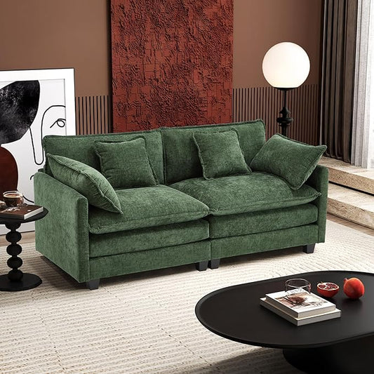 Ihanherry Cloud Sofa 77 Inch Loveseat, Modern Sectional Couch, 2-Seats Sofa for Living Room Bedroom and Apartment, Comfy Double Layer Upholstered Seat Cushion, Breathable Chenille Fabric, Green