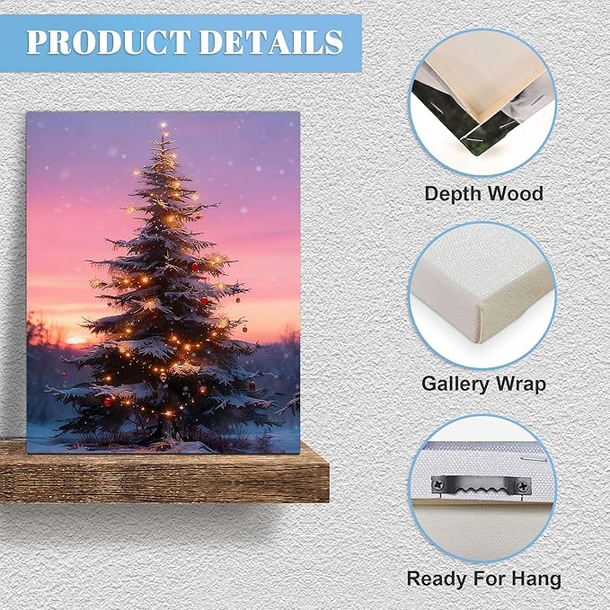 Framed Christmas Pictures Wall Decor,Vintage Pine Tree Prints,Winter Christmas Canvas Wall Art Decoration for Bedroom Bathroom Living Room Rustic Xmas Holiday Gifts (Christmas Tree 10, 24'' X 36'')