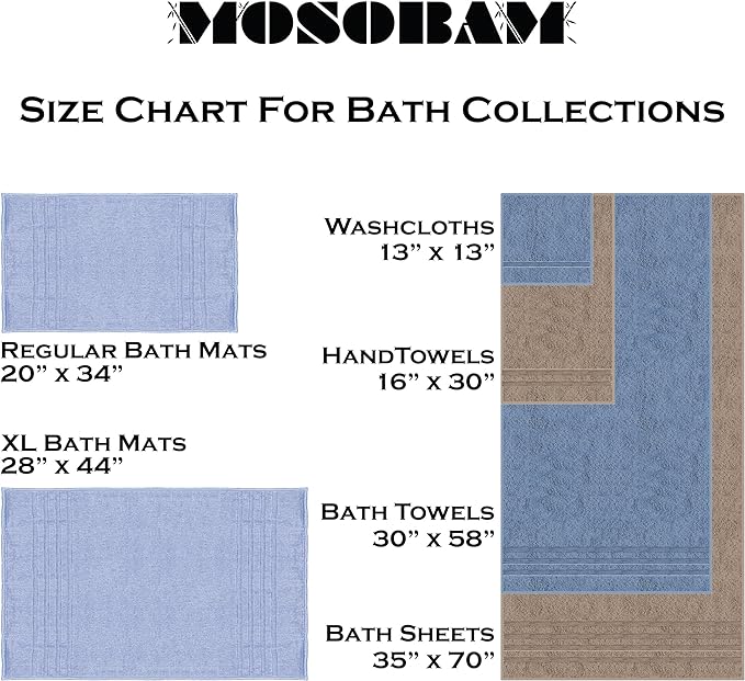 Mosobam Luxury Turkish 8pc XL Towel Set 35X70 16X30 13X13 Lavender Aura 700 GSM Bamboo Viscose & Aegean Turkish Combed Cotton