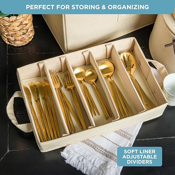 Hard Shell China Storage Containers 12-Piece Set Moving Boxes for Dinnerware, Glasses, Plates, Mugs and Saucers Sturdy Dish Organizer with Dividers for Seasonal Storage - Service for 12 - Beige