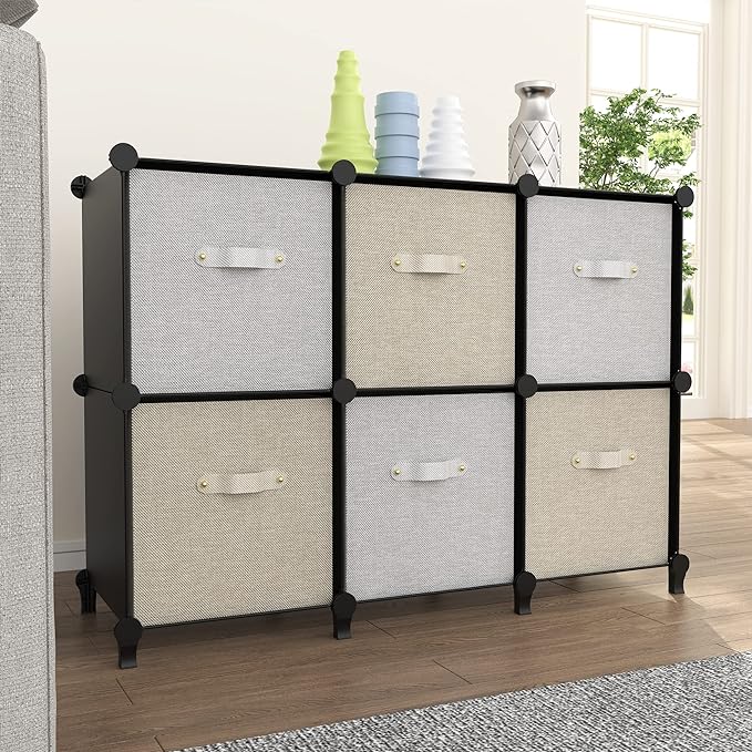 6-Cube Storage Organizer, Closet Organizer Storage Cabinet Shelf Bookcase Bookshelf with Metal Hammer, Storage Cubes Organizer Cabinet for Kids, Closet, Bedroom, Bathroom(11.8x11.8x11.8 inch)Black