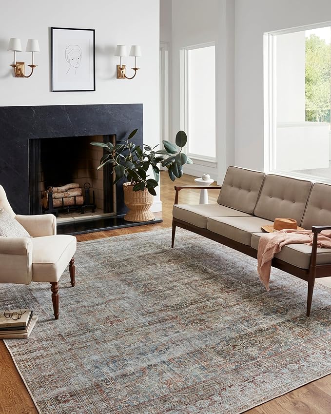 Loloi Chris Loves Julia Jules Collection JUL-05 Lagoon/Brick 8'-6'' x 11'-6'', .13" Pile Height, Area Rug