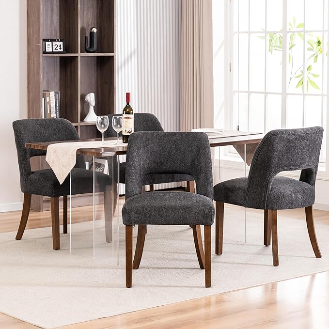 VKNOW Wooden Dining Chairs Set of 2, Modern Fabric Upholstered Dining Room Chair Kitchen Chairs, Farmhouse Dinner Chair for Kitchen Dining Room, Charcoal