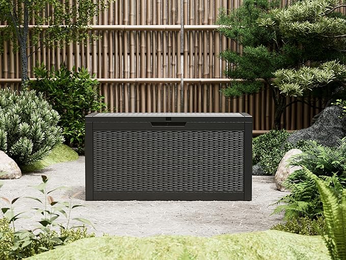 60 Gallon Outdoor Storage Box, Waterproof Resin Deck Box with Lockable Lid – Storage Cabinet for Patio Furniture, Pool Supplies, Garden Tools – Indoor & Outdoor Use