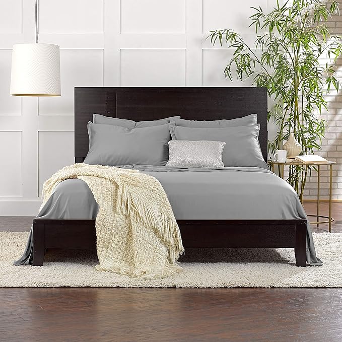 Pure Bamboo Split King Sheets, Genuine 100% Organic Viscose Derived from Bamboo Bed Sheet Set, Soft & Cooling, Double Stitching, 2 Fitted Sheets (Split King, Stone Grey)