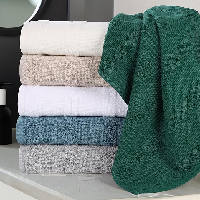 Superior Roma Cotton 6 Piece Assorted Towel Set, Highly Absorbent, Ribbed, Quick-Dry, Shower, Spa Basics, Home Essentials, Solid, Includes; 2 Bath Towels, 2 Hand Towels, 2 Face Towels, Stone