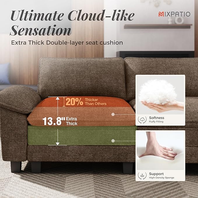 L-Shaped Cloud Modular Sofa Set, 4-Piece Double Loveseat Sectional w/Deep Seat & Removable Arms, Plush Chenille for Living Room - Taupe