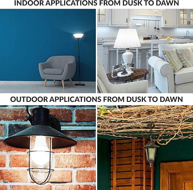 Simba Lighting LED Outdoor Light Bulbs with Photocell Sensor Dusk to Dawn Smart Auto On and Off (4 Pack) A19 6W 40W Replacement for Porch, Night Light, Garage Door, E26 Medium Base, 5000K Daylight