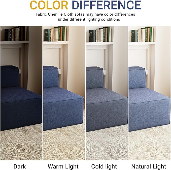38“ Modular Sectional Sofa Convertible Cube Couch Seat Set, Combine L-Shaped U-Shaped, Free Assembly, Space-Saving for Living Room, Thick Foam Fabric Chenille Blue (Only Armless)