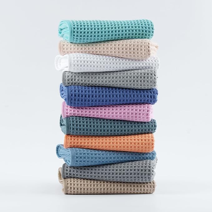 New Microfiber Waffle Bath Towels, 3 Pieces, Oversized, Soft, Absorbent, Fast Drying, Lint Free, Includes Bath, Face and Hand Towels (Dark Blue)