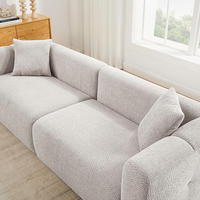 VANOMi Living Room Furniture Sets Include 95" Sofa & 42" Armchairs, Boucle Upholstered Oversized Couch with Pillows, Living Room Furniture Set for Bedroom Apartment (Light Khaki, 1 Sofa+1 Chair)