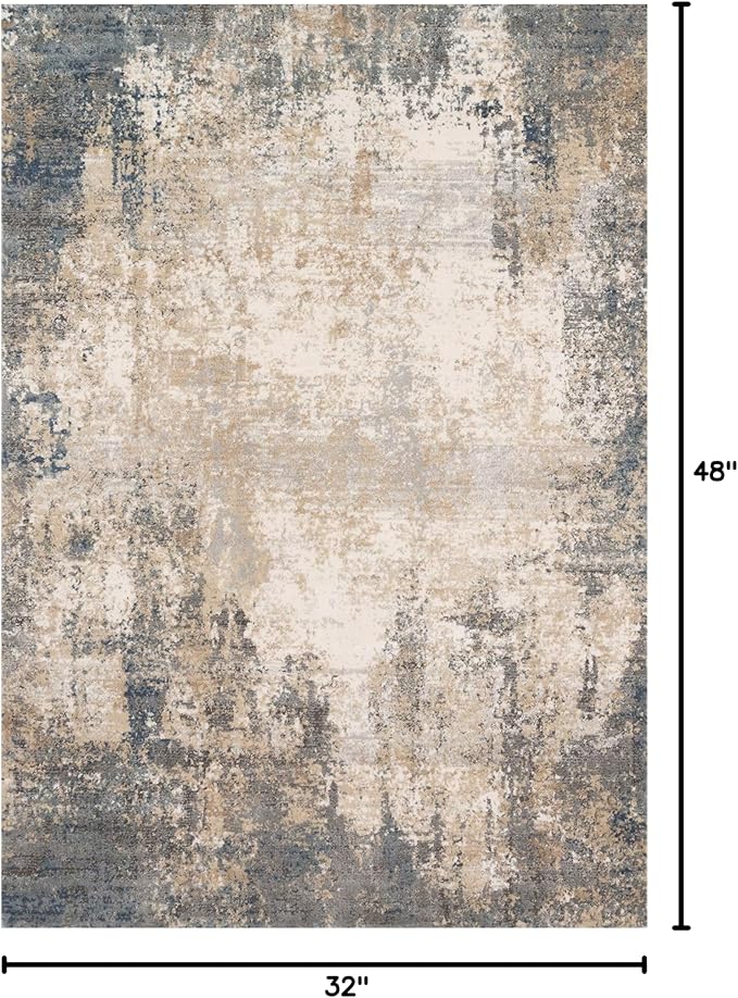 Loloi Teagan Collection TEA-08 Ivory/Mist 2'-8" x 4' Accent Rug, Large, Soft Neutral Rug, High-Traffic for Living Room, Bedroom, Home Office, Dining Area
