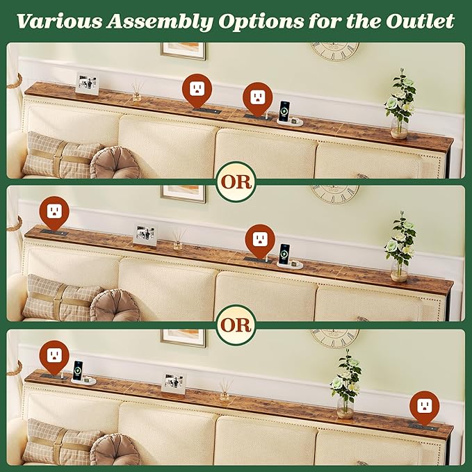 SUPERJARE 102.4 Inch Sofa Table with Power Outlets and USB-C Ports, 5.9 Inch Narrow Console Tables, Entryway Hallway Couch Tables with Storage, Behind Sofa, Small Spaces, Living Room, Rusitc Brown