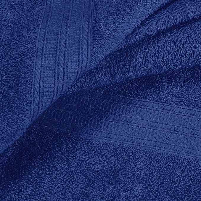 BOUTIQUO 6 Pack Cotton Towel Set, Contains 2 Bath Towels 27x54 inch, 2 Hand Towels 16x24 inch & 2 Wash Coths 12x12 inch, Ideal Everyday use, Ultra Soft Compact & Lightweight - Navy Blue