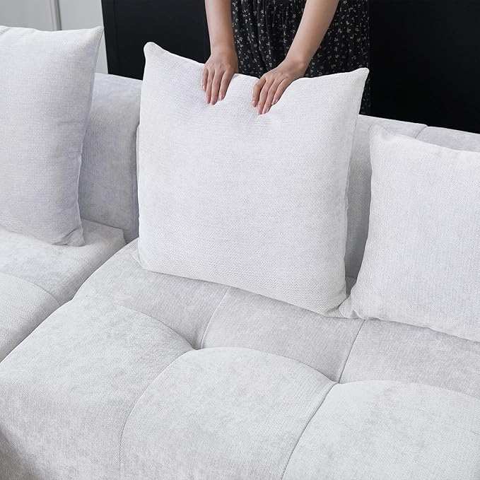 JACH 2 Seater Sofas Sectional Couches, Modern Love Seat Office Couch, Loveseat Modular Couch, Cozy Sleeper Sofa for Apartment, Bedroom, Living Room (Linen Fabric, White)